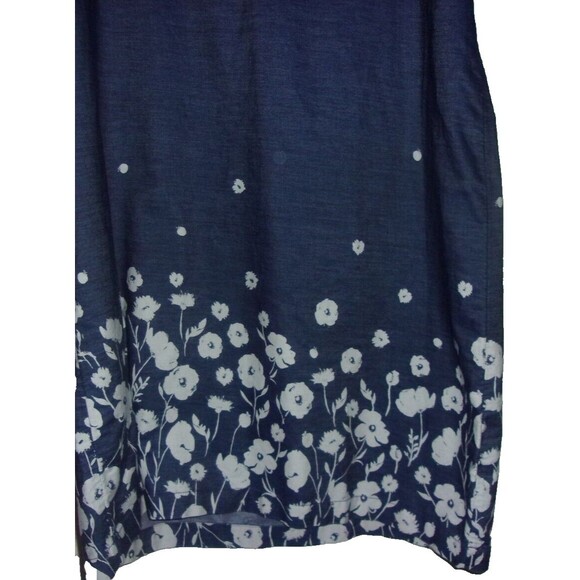 Karen Scott T-Shirt Dress Sz. M Denim Blue Cotton Flower Cuffed Cotton India - Picture 2 of 7
